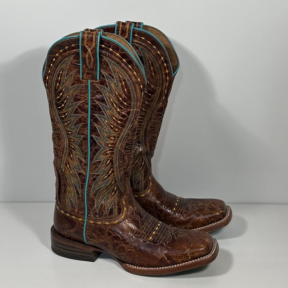Ariat Shoes Ariat Vaquera Brown Leather Teal Western Boots Women